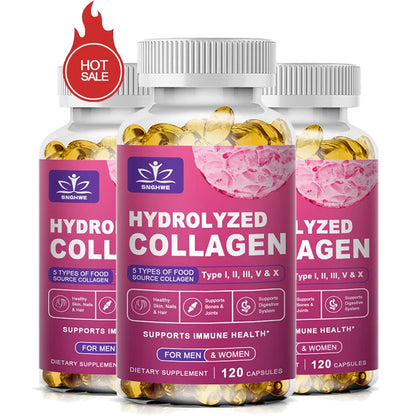 Powerful Hydrolyzed Collagen Capsules with Hyaluronic Acid Antioxidant Skin Hair Nails Health With Vitamins&amp;Minerals