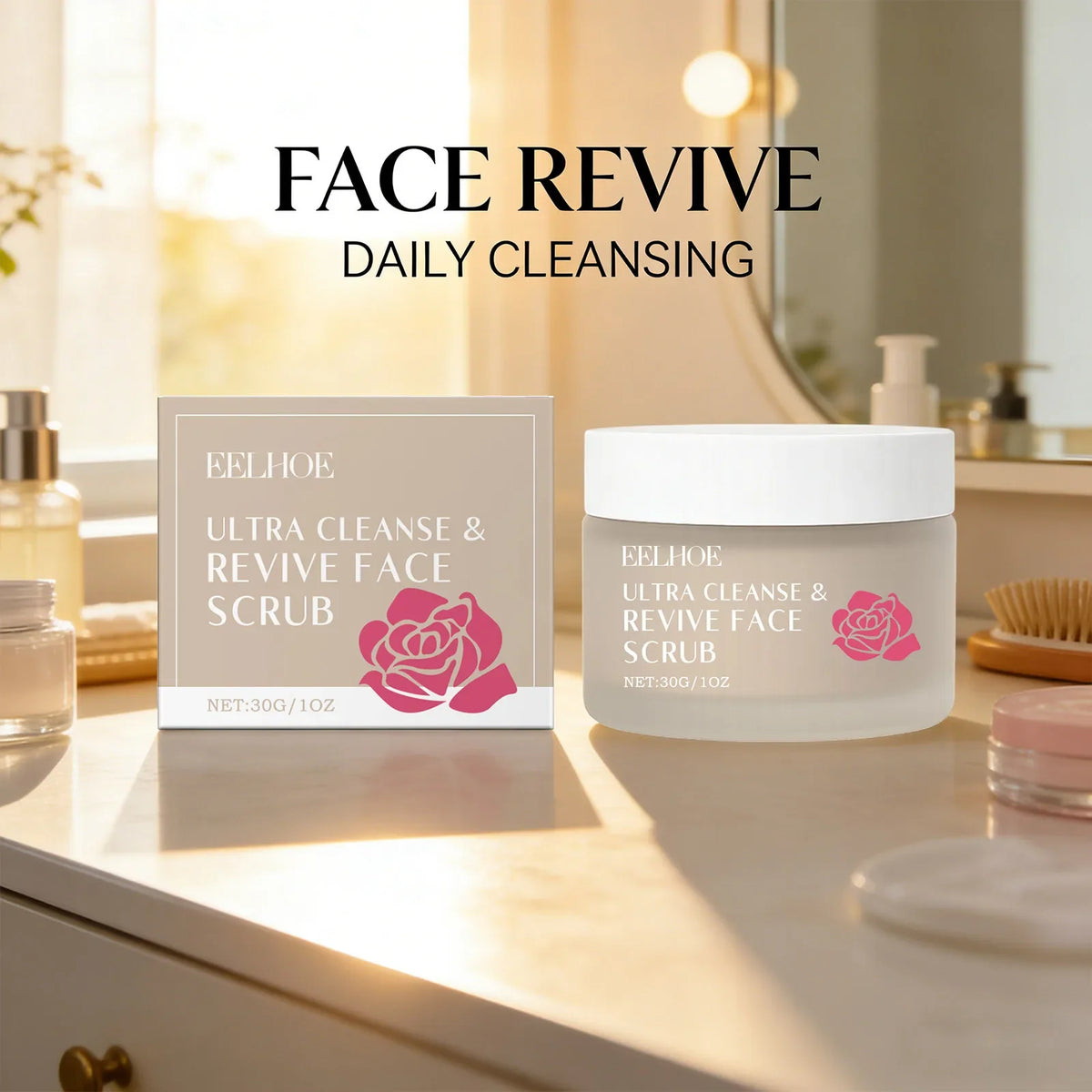 Cleanse &amp; Revive Face Scrub Moisturizing Deep Clean Pore Exfoliating Soothing Softening Skin Brightening Rose Facial Scrub Cream