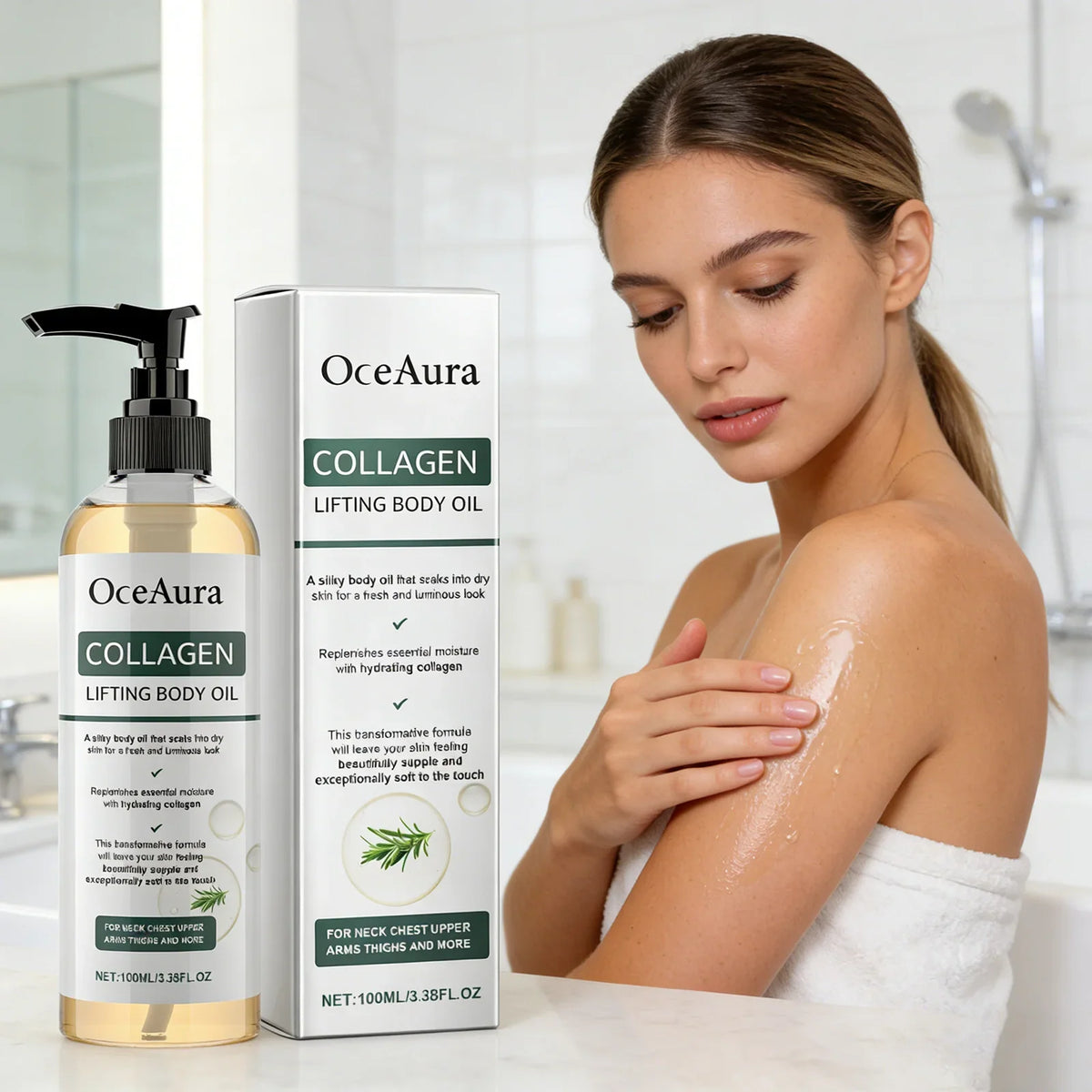 Collagen Firming Body Oil 100ml Enhance Skin Elasticity &amp; Tighten Deep Hydration Moisturizing Refreshing Rosemary Non-Greasy Oil