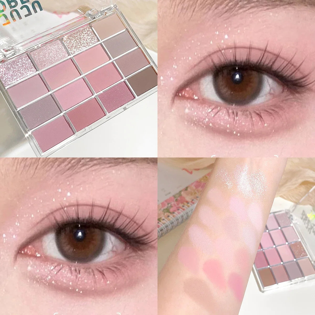 JUJU DREAM 16-Color Earth Tone Eyeshadow Matte &amp; Shimmer Palette, Lying Silkworm Brightener for Soft Daily Makeup
