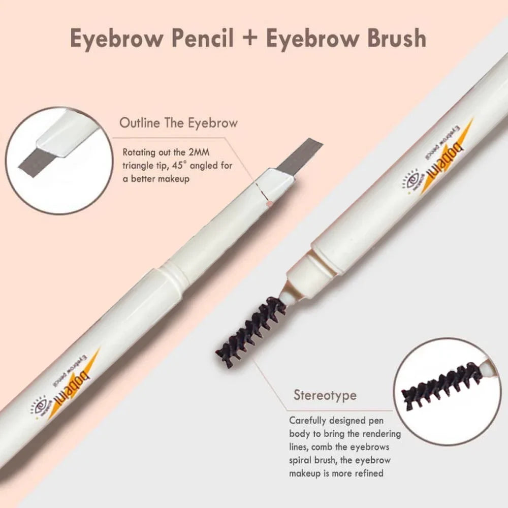 Thin-Head Double-Ended Eyebrow Pencil – Waterproof, Long-Lasting, Auto-Rotate, Brush Tip, Contour, Natural, Certified, Unisex