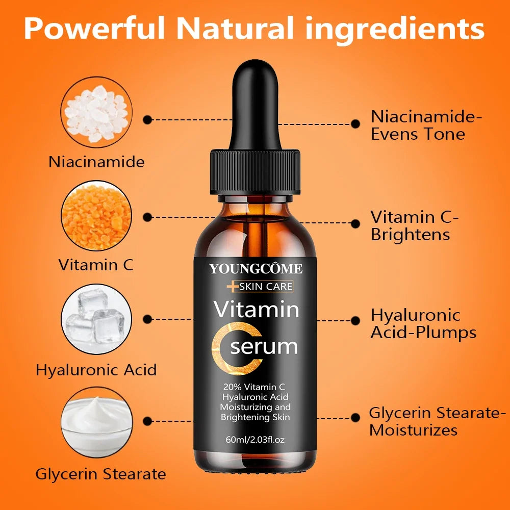 YOUNGCOME Vitamin C Hyaluronic Acid Serum - Daily Hydrating &amp; Radiance-Boosting Facial Essence for All Skin Types 40/60ML