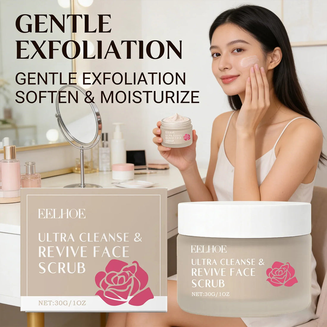 Cleanse &amp; Revive Face Scrub Moisturizing Deep Clean Pore Exfoliating Soothing Softening Skin Brightening Rose Facial Scrub Cream