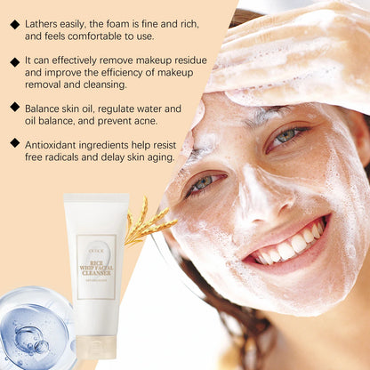 Rice Milk Cleansing Foam 120g Gentle Facial Wash Deep Cleanse Rice Extract Hydrating Non Drying Rich Lather for Soft Bright Skin