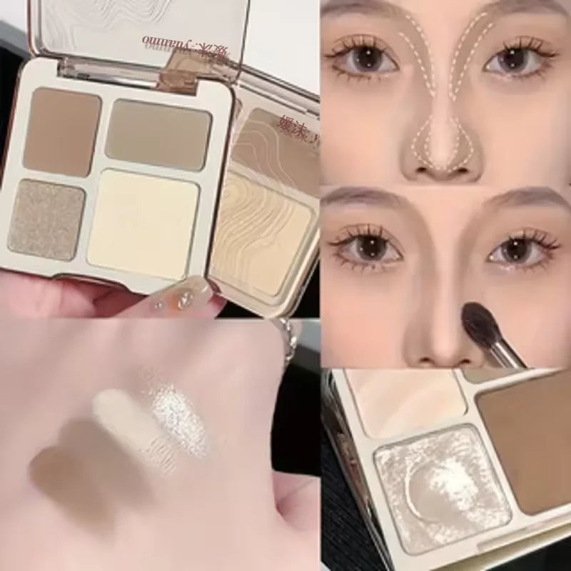 Three-dimensional facial four-color highlight contour palette,matte long-lasting brightening three-dimensional contour cosmetics