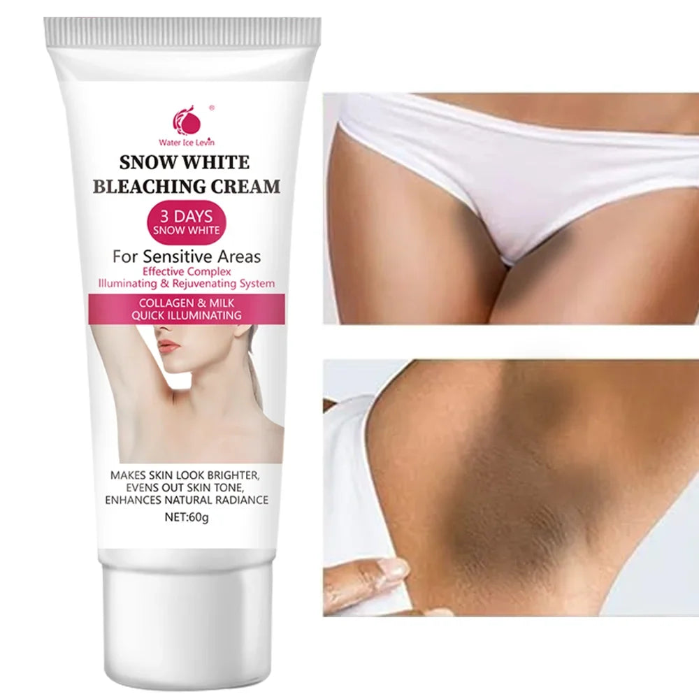 Snow White cream, private parts, underarms, knees, elbows, inner thighs, bikini line, armpits, dark areas of the body
