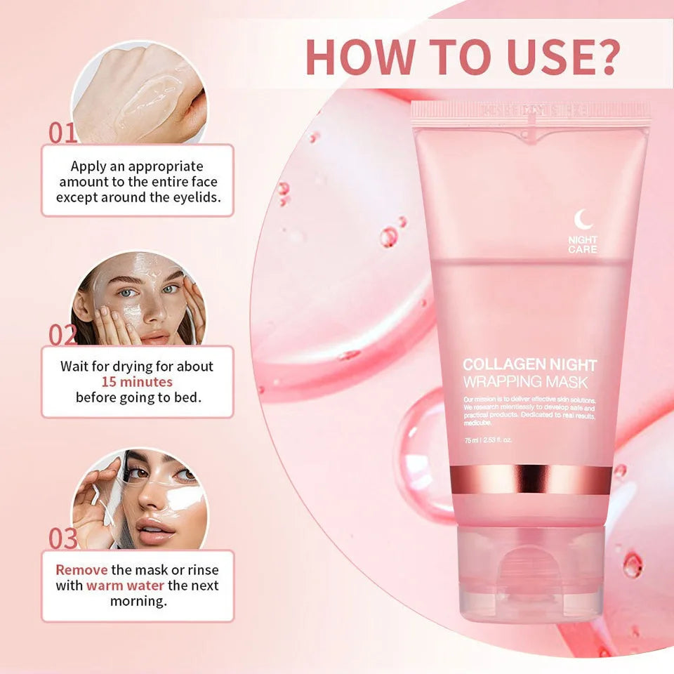 Collagen Night Peel Off Mask Moisturizing Hydrating Night Mask Brighten &amp; Even Skin Tone Balance Oil &amp; Water Tender Skin 75ml