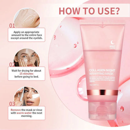 Collagen Night Peel Off Mask Moisturizing Hydrating Night Mask Brighten &amp; Even Skin Tone Balance Oil &amp; Water Tender Skin 75ml