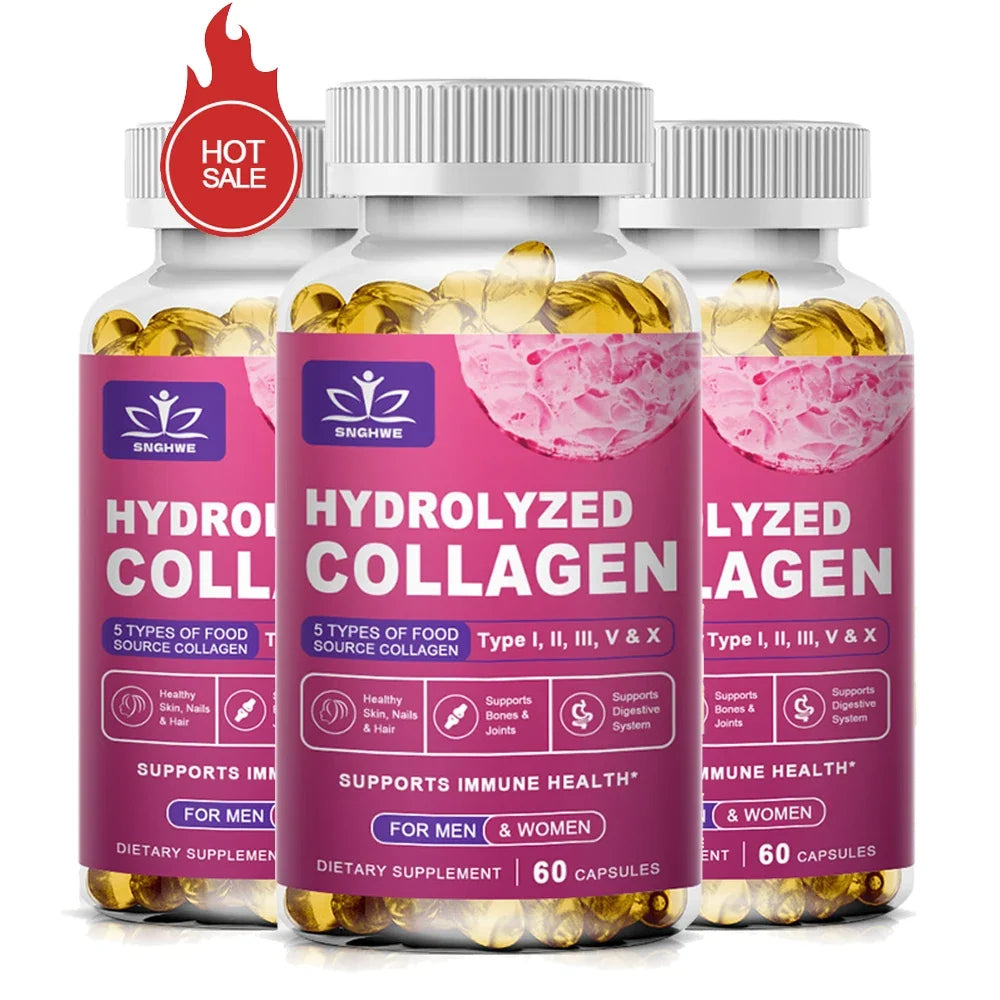 Powerful Hydrolyzed Collagen Capsules with Hyaluronic Acid Antioxidant Skin Hair Nails Health With Vitamins&amp;Minerals