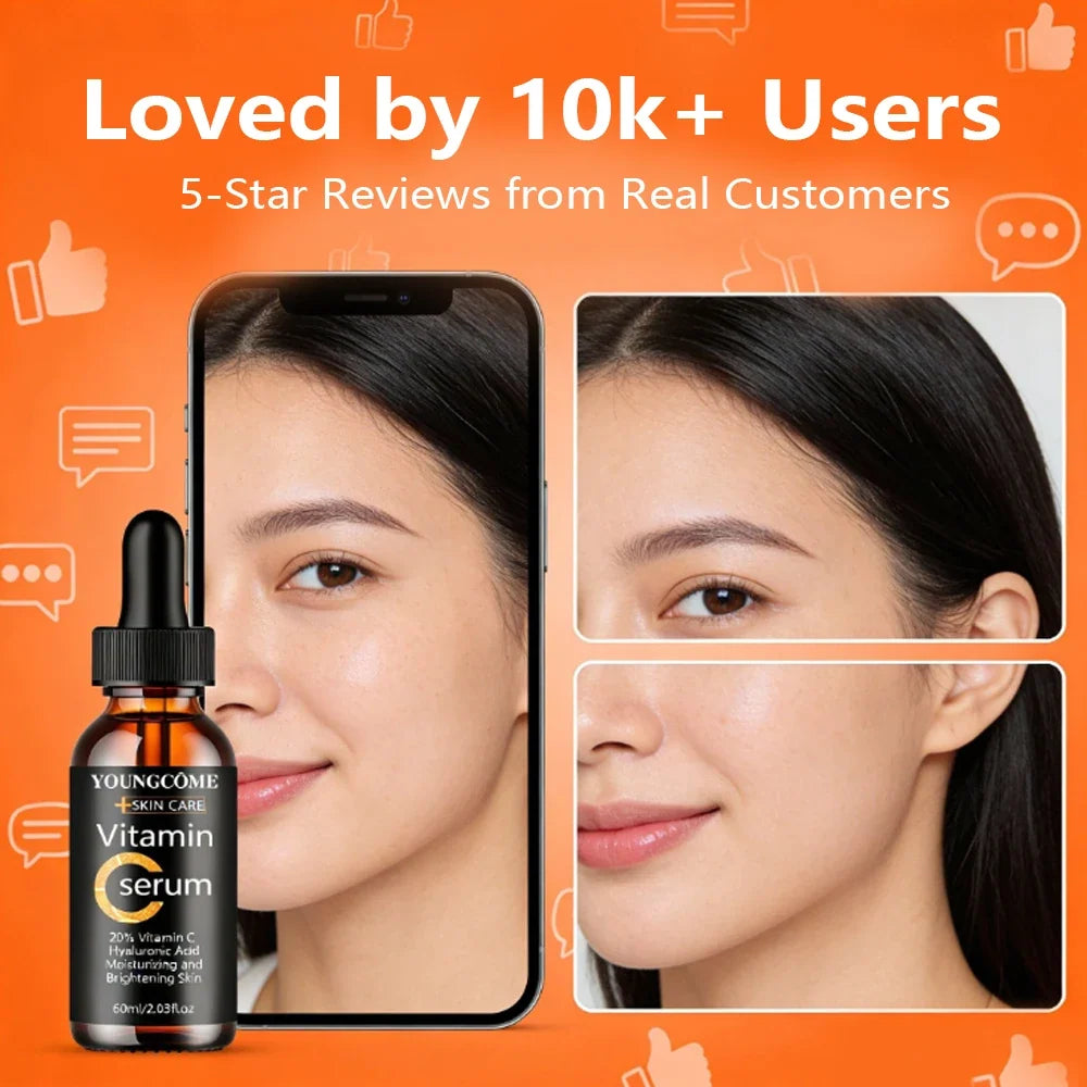 YOUNGCOME Vitamin C Hyaluronic Acid Serum - Daily Hydrating &amp; Radiance-Boosting Facial Essence for All Skin Types 40/60ML