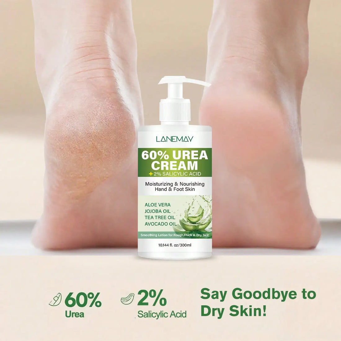 60% Urea Hand &amp; Foot Cream - Long-lasting Skin Moisturizer, Hydrates and Repairs the Skin Barrier, Softens and Brightens Skin