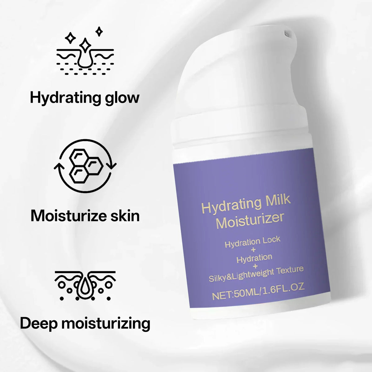 Hydrating Milk Moisturizer 50ml Deep Moisture Cream Shea Butter &amp; Glycerin Repair Barrier Fade Fine Line Non-Greasy for All Skin