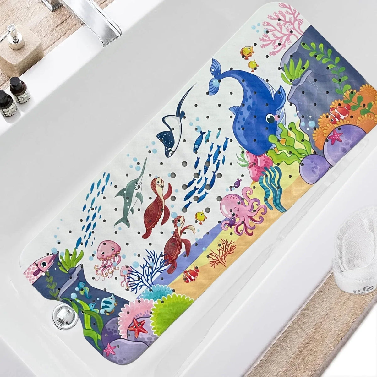 1pc Cartoon Extra Long Bathtub Mat 40x100cm Non Slip Bath Mat for Bathroom Tubs Shower Mats with Suction Cups &amp; Drain Holes