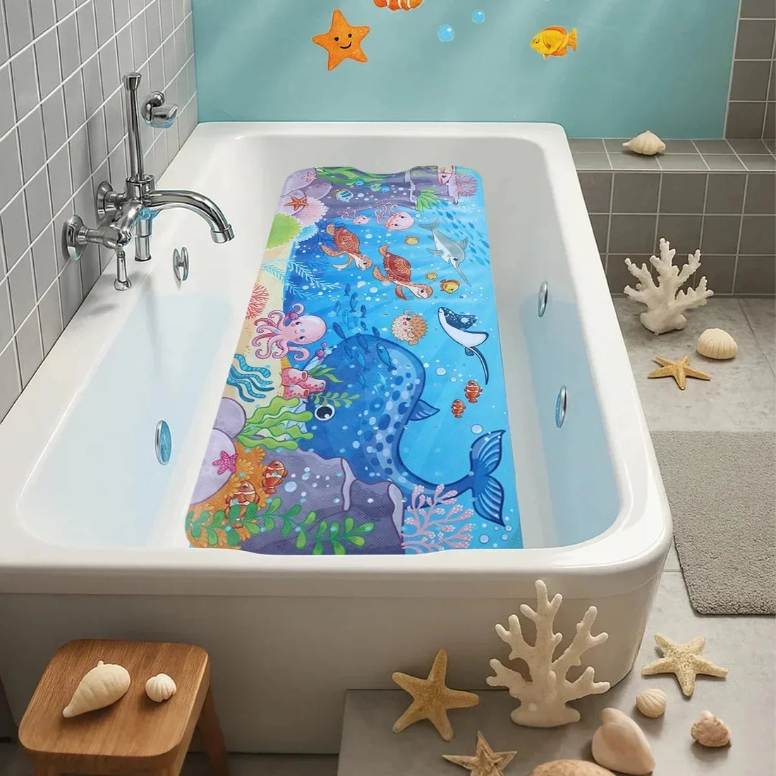 1pc Cartoon Extra Long Bathtub Mat 40x100cm Non Slip Bath Mat for Bathroom Tubs Shower Mats with Suction Cups &amp; Drain Holes