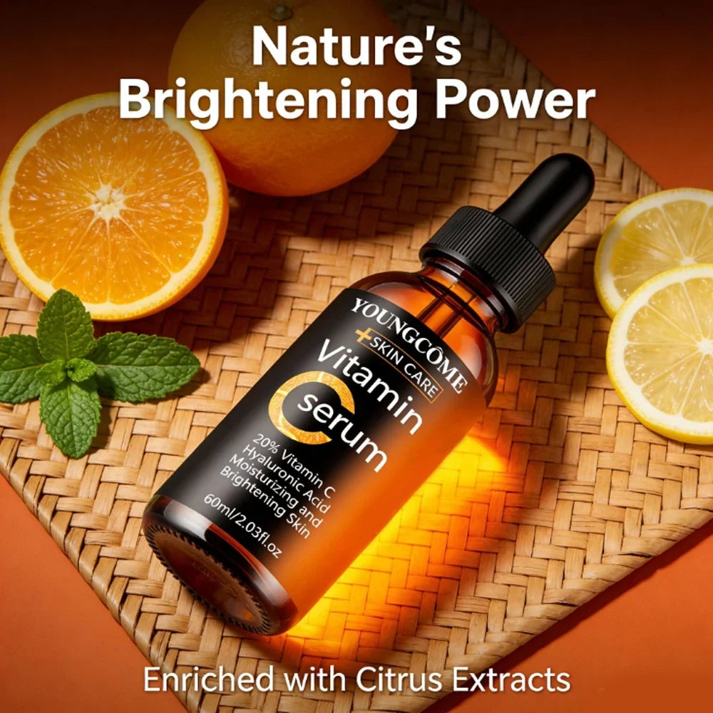YOUNGCOME Vitamin C Hyaluronic Acid Serum - Daily Hydrating &amp; Radiance-Boosting Facial Essence for All Skin Types 40/60ML