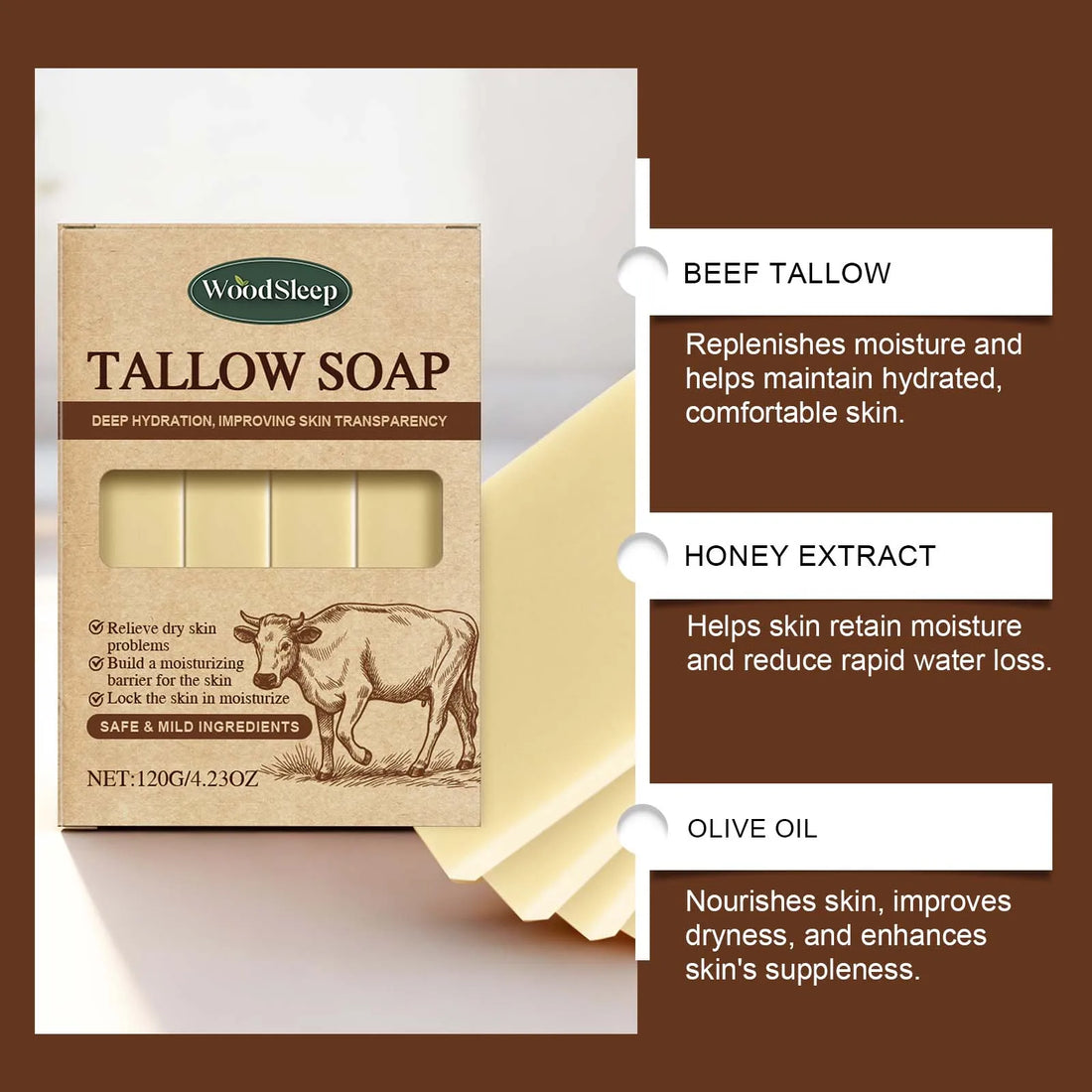 Grass-Fed Beef Tallow Soap Gently Clean For Skincare Suitable For Face &amp; Body Wash Refreshing Rich In Lather Soap Bar Moisturize