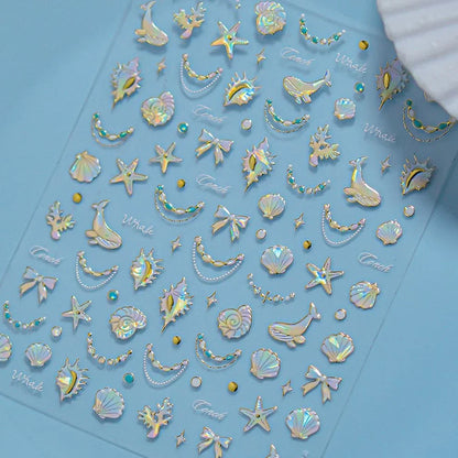 5D Deep Sea Fish Nail Art Stickers Shimmery Bubble Colorful Marine Life Nail Decals Summer Ocean Self Adhesive Manicure Decal