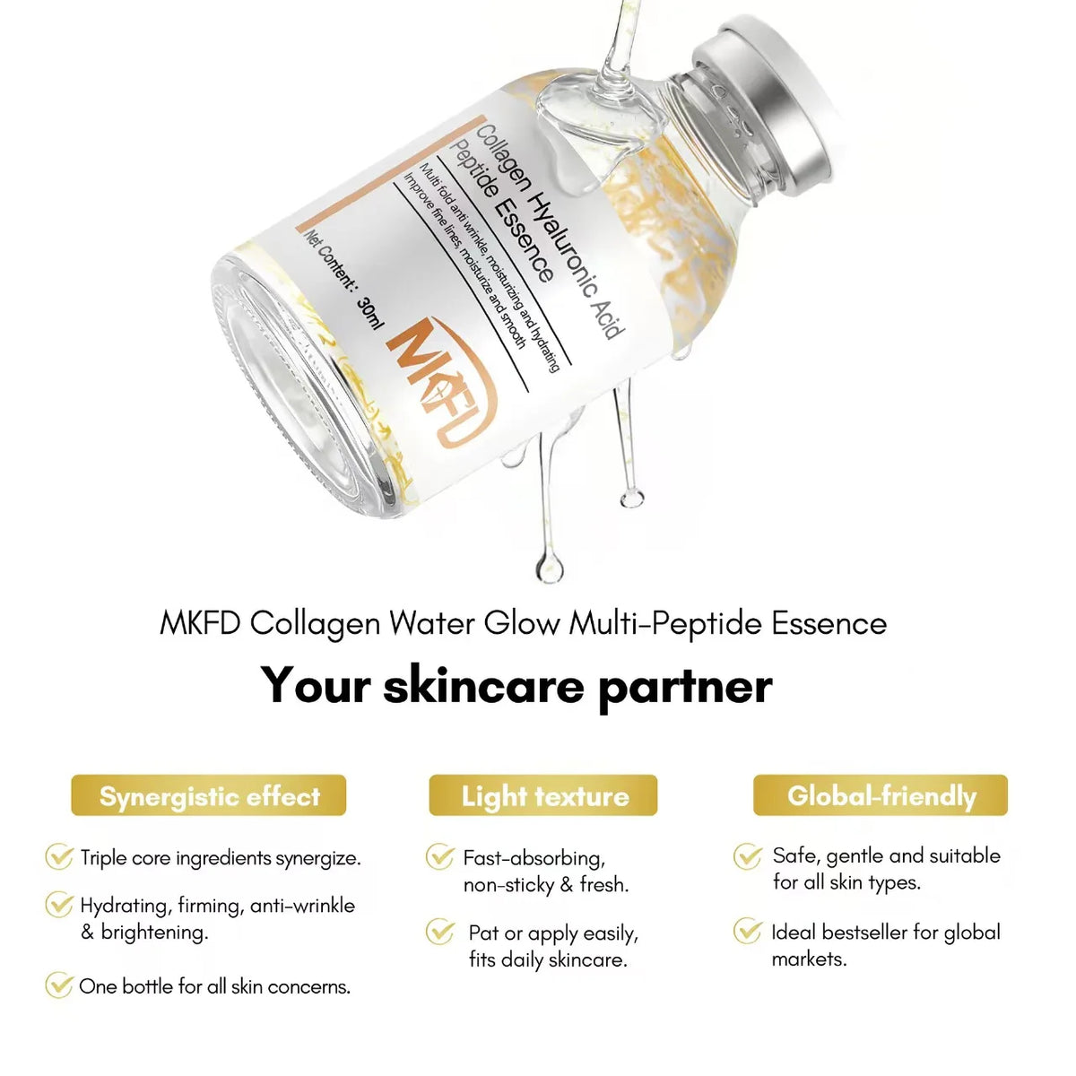 Korean Collagen Silk Peptide Hydrating Ampoule Serum, Intensive Lifting &amp; Elasticity Boost Skin Care for Dry &amp; Dull Skin