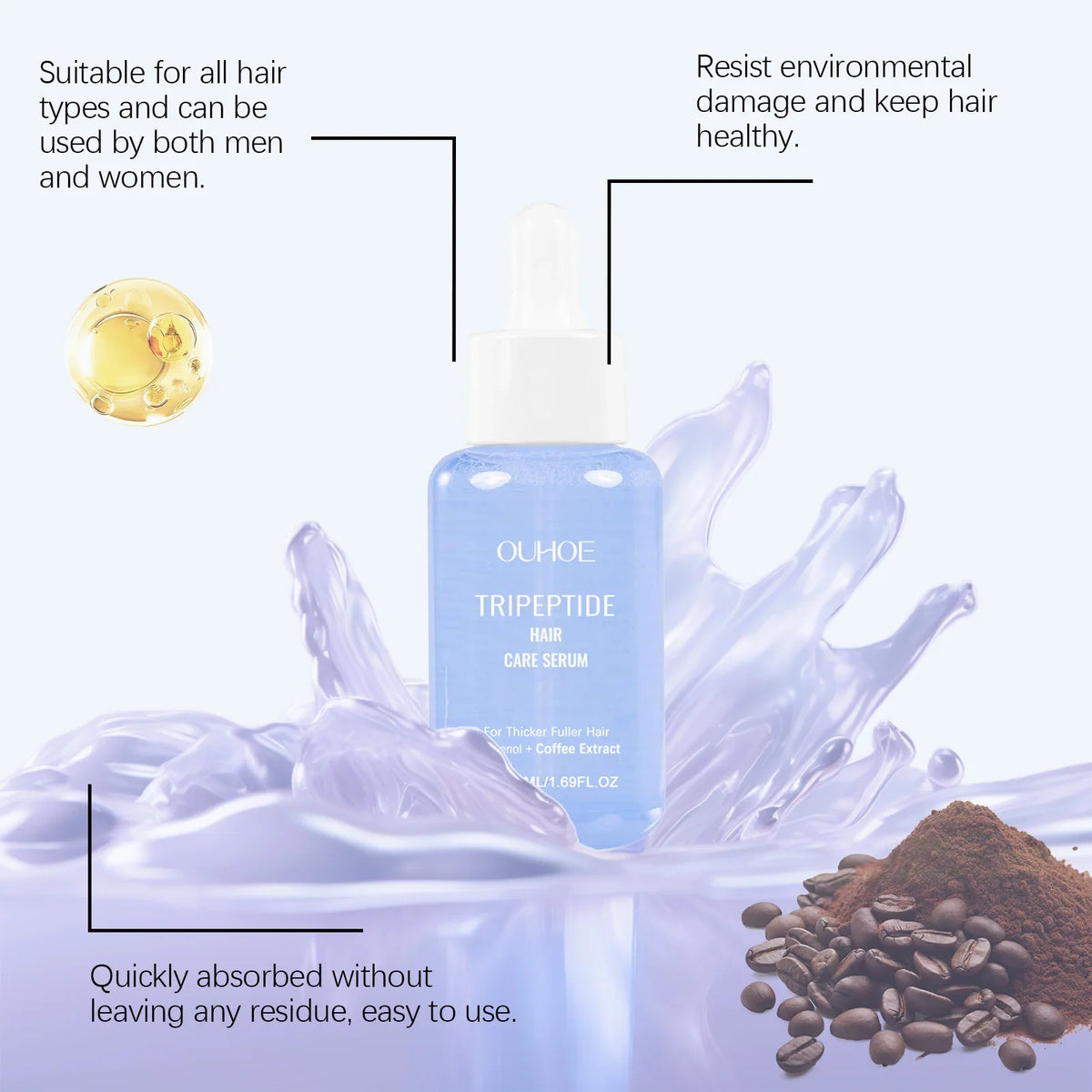 Tripeptide Hair Serum Strengthening Nourishing Scalp Treatment Coffee Extract Promotes Thicker Fuller Healthier Hair 50ml