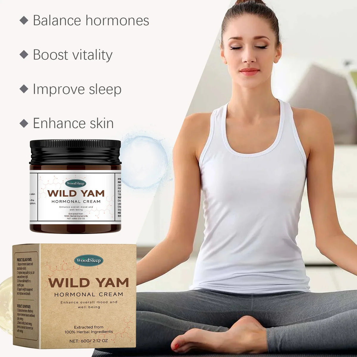 Wild Yam Cream Progesteron Hormone Regulation Balancing Tightening Smoothing Moisturizing Wrinkles Removing Women&