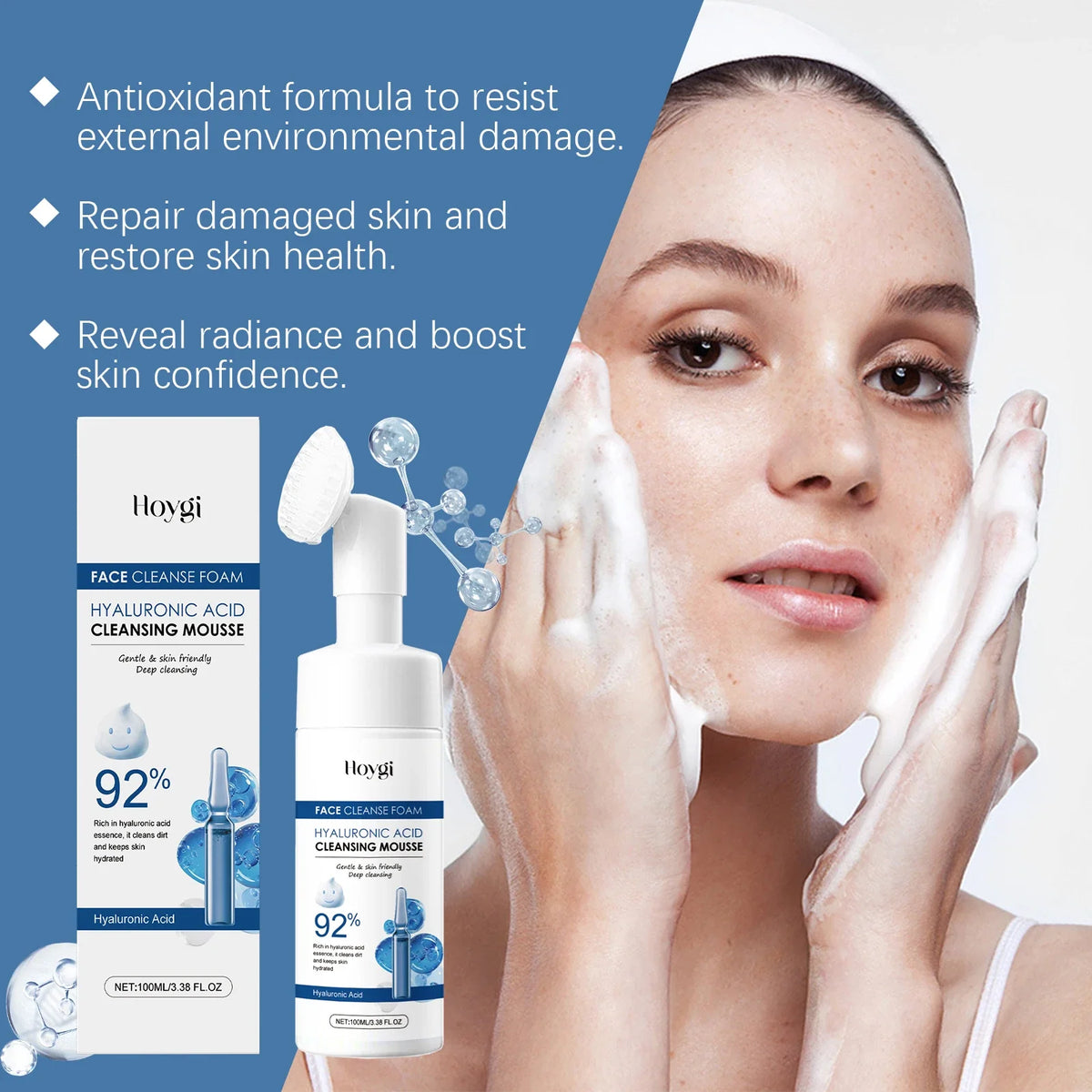 Hyaluronic Acid Cleansing Foam Gentle Moisturizing &amp; Nourishing Oil Control Brightening Rejuvenation Face Wash Foam Face Cleanse