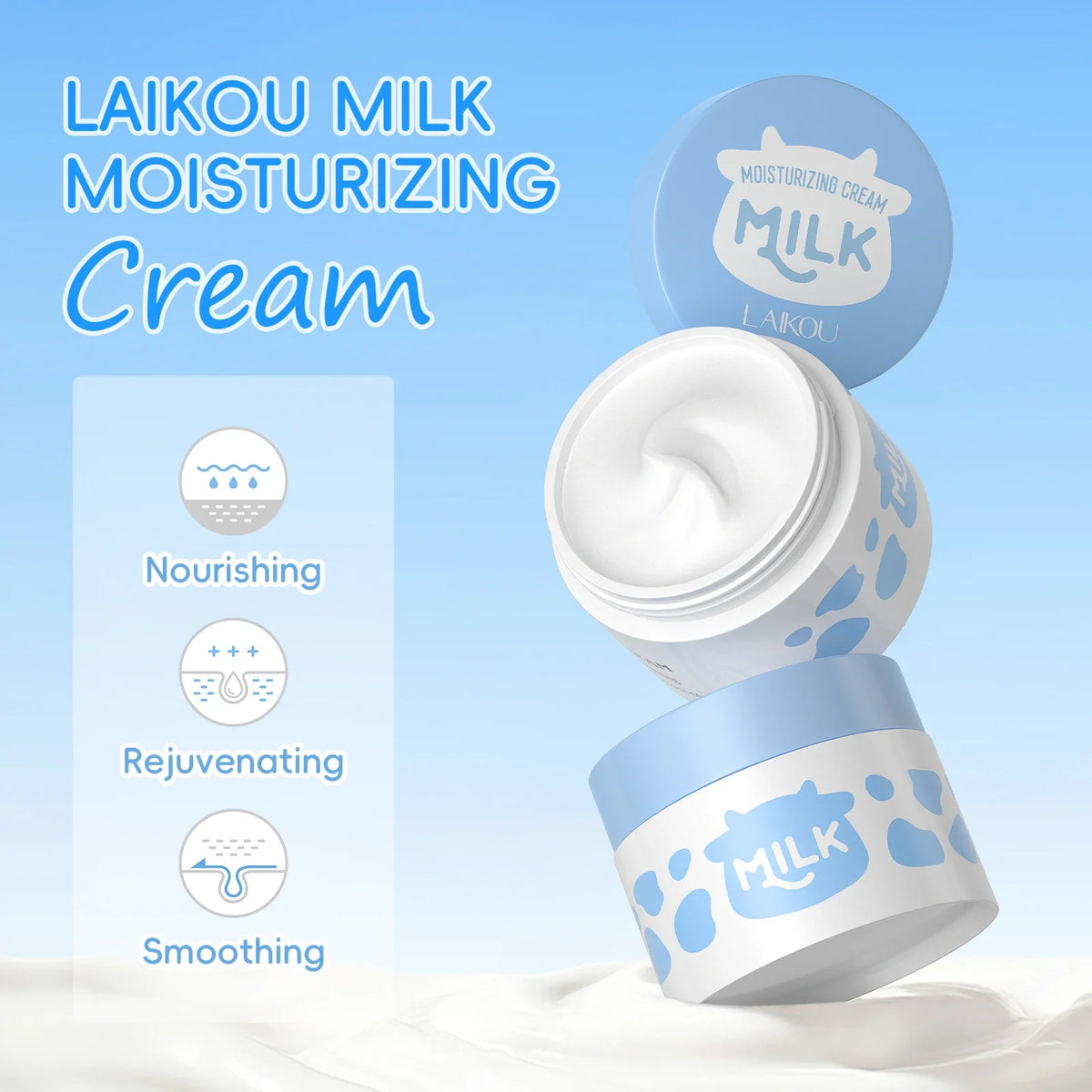 LAIKOU Milk Skincare Set Softening Serum Moisturizing Cream Gentle Cleanser Brightening Hydration Travel Kit