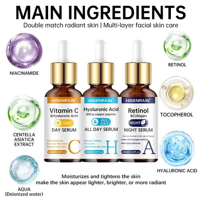 HISENRAIN Vitamin C + Retinol + Hyaluronic Acid Serum Duo | Anti-Aging Brightening &amp; Hydration Combo | For All Skin Type.