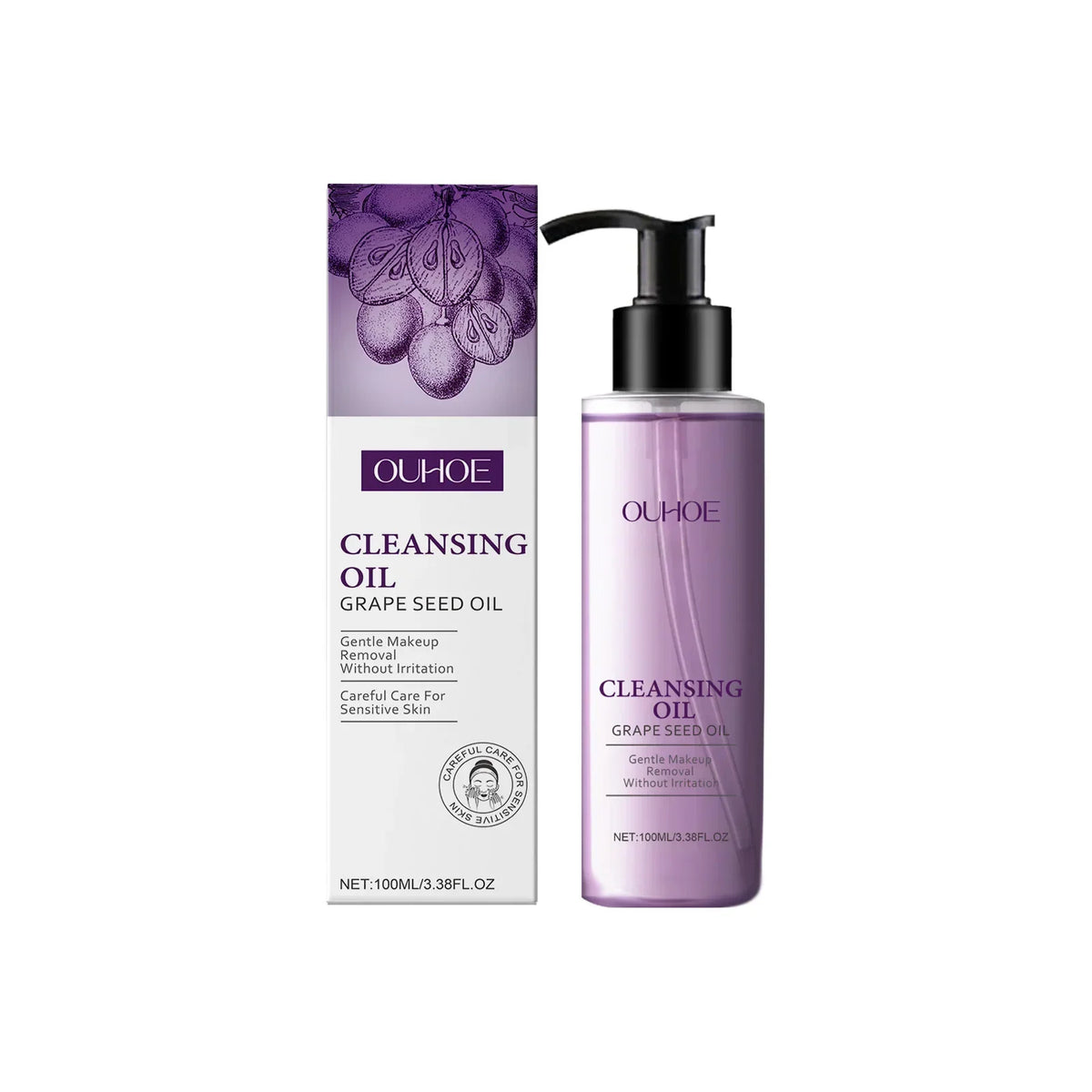 Grape Seed Cleansing Oil Makeup Remover for Sensitive Skin Non-Tightening Deep Purifying Hydrating Refreshing Facial Oil Control