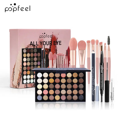 POPFEEL All-in-One Makeup Kit Gift Set with Eyeshadow Palette Foundation Lip Gloss Blush Brushes Eyeliner and More Beauty Gifts