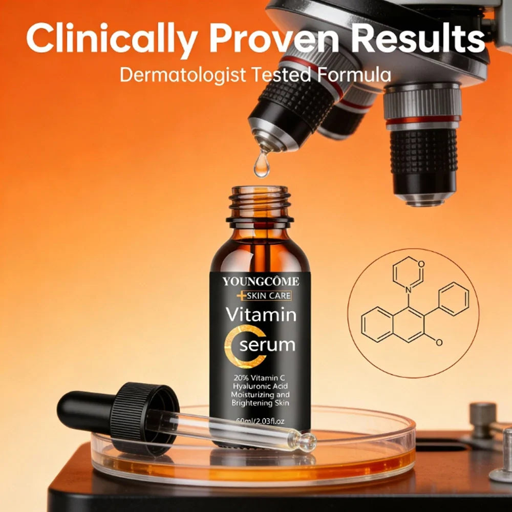 YOUNGCOME Vitamin C Hyaluronic Acid Serum - Daily Hydrating &amp; Radiance-Boosting Facial Essence for All Skin Types 40/60ML