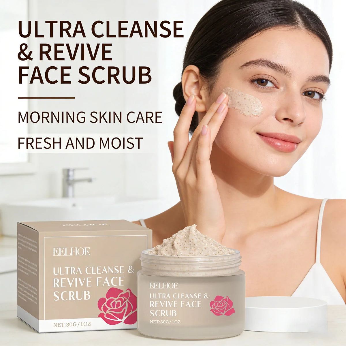Cleanse &amp; Revive Face Scrub Moisturizing Deep Clean Pore Exfoliating Soothing Softening Skin Brightening Rose Facial Scrub Cream