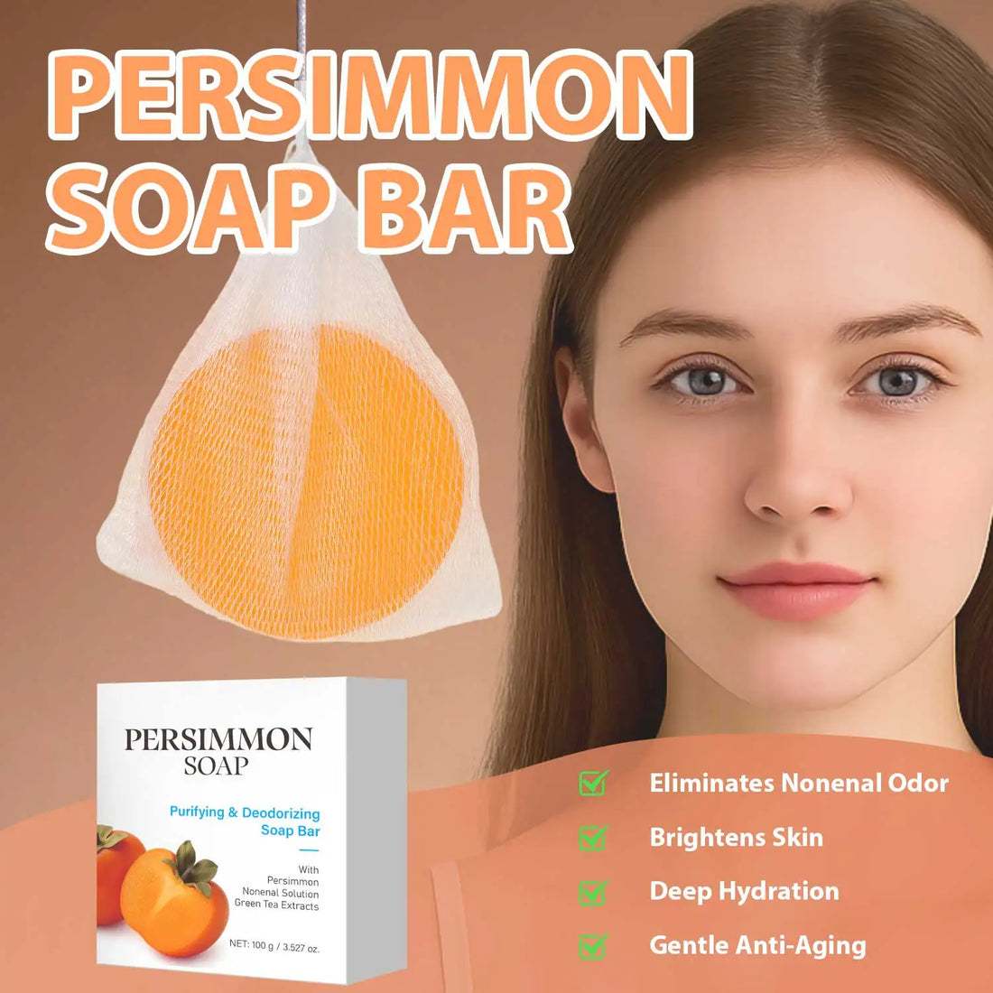 Persimmon Soap Bar for Body Odor Persimmon and Green Tea Extract For Men &amp; Women Gentle on All Skin Types Natural Body Odor Soap