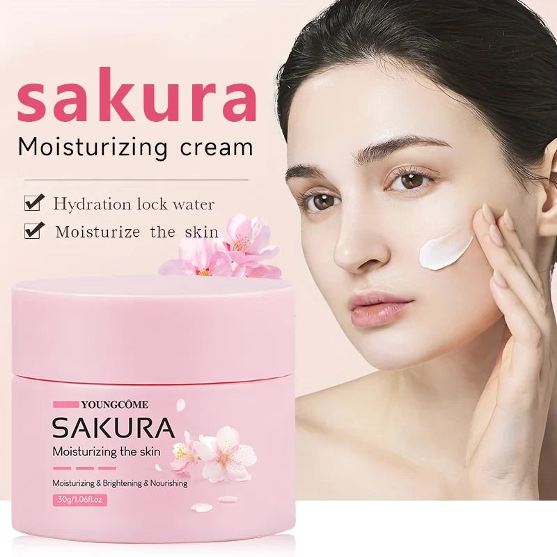 Sakura Essence Cream,Cherry Blossom Facial Moisturizer for Dry &amp; Rough Skin,Anti Aging Face Lifting Nourishing Repair Collagen