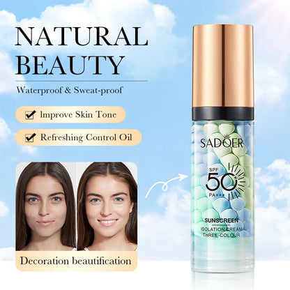 Face Makeup Primer Tri-color Cream Contour Color Isolation Waterproof Makeup Foundation Natural Makeup Base Cream 40g