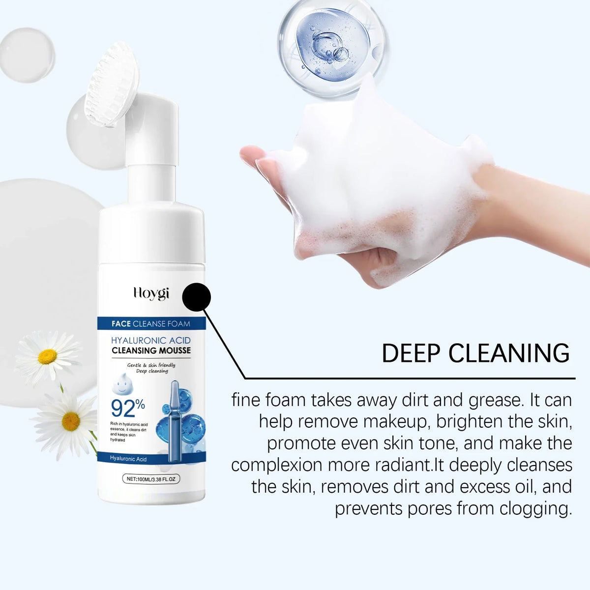 Hyaluronic Acid Cleansing Foam Gentle Moisturizing &amp; Nourishing Oil Control Brightening Rejuvenation Face Wash Foam Face Cleanse