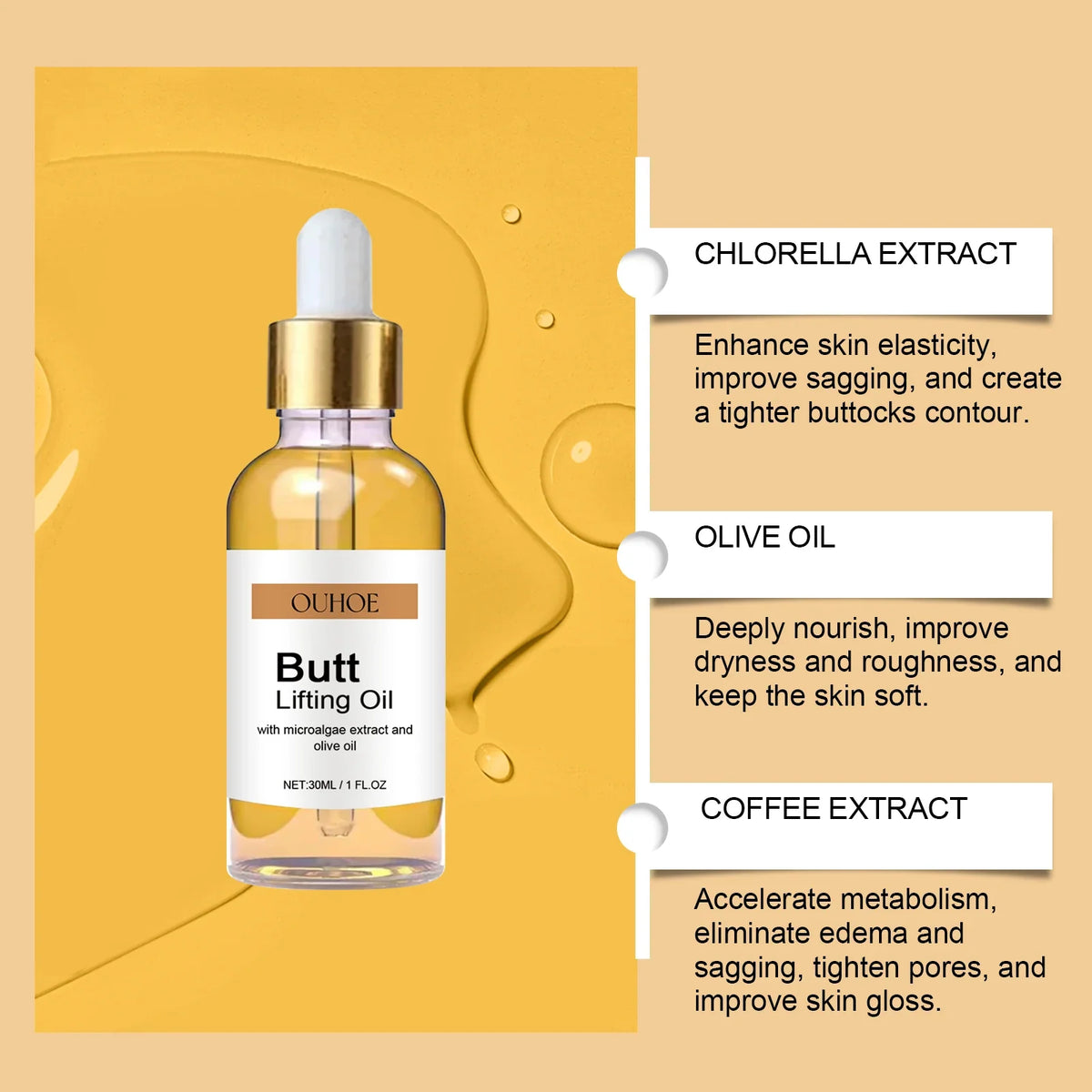 Buttock Enlargement Oil Hip Lifting Growth Firming Nourishing Moisturize Skin Tighten Pores Enhance Elasticity Body Massage Care