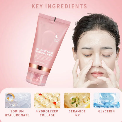 Collagen Night Peel Off Mask Moisturizing Hydrating Night Mask Brighten &amp; Even Skin Tone Balance Oil &amp; Water Tender Skin 75ml