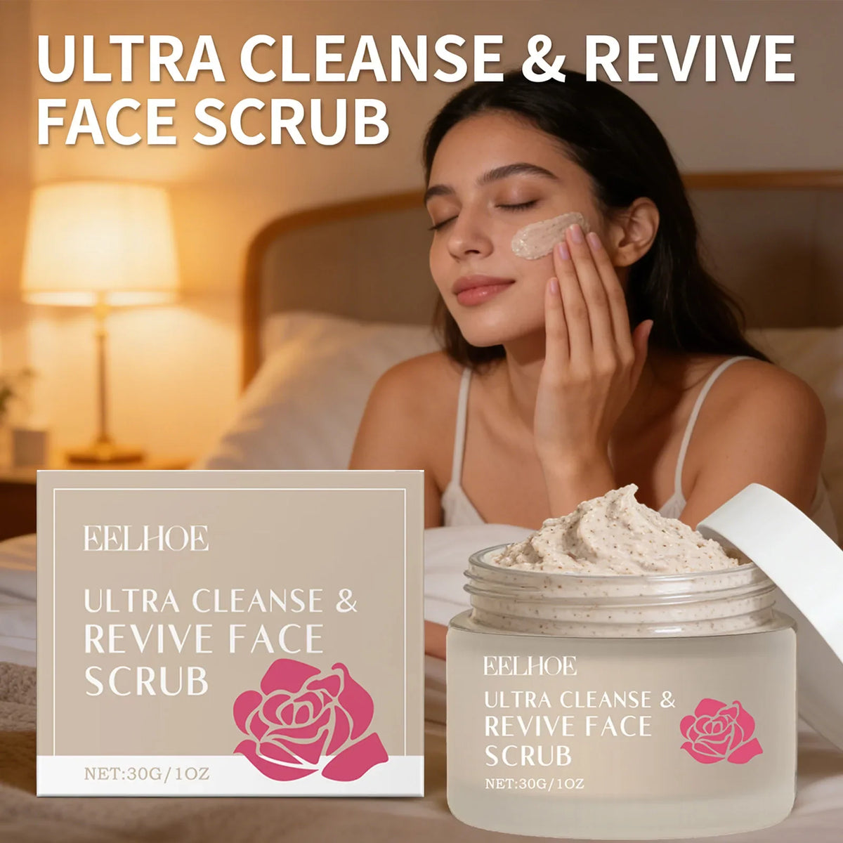 Cleanse &amp; Revive Face Scrub Moisturizing Deep Clean Pore Exfoliating Soothing Softening Skin Brightening Rose Facial Scrub Cream