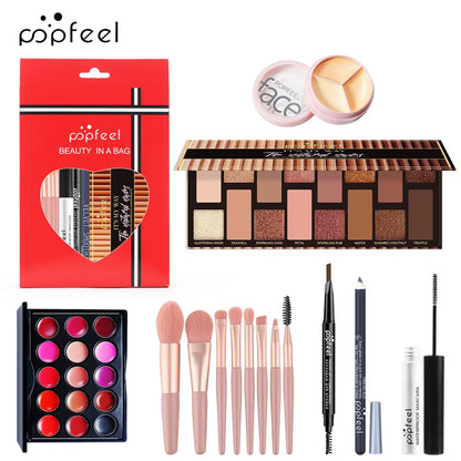 POPFEEL All-in-One Makeup Kit Gift Set with Eyeshadow Palette Foundation Lip Gloss Blush Brushes Eyeliner and More Beauty Gifts