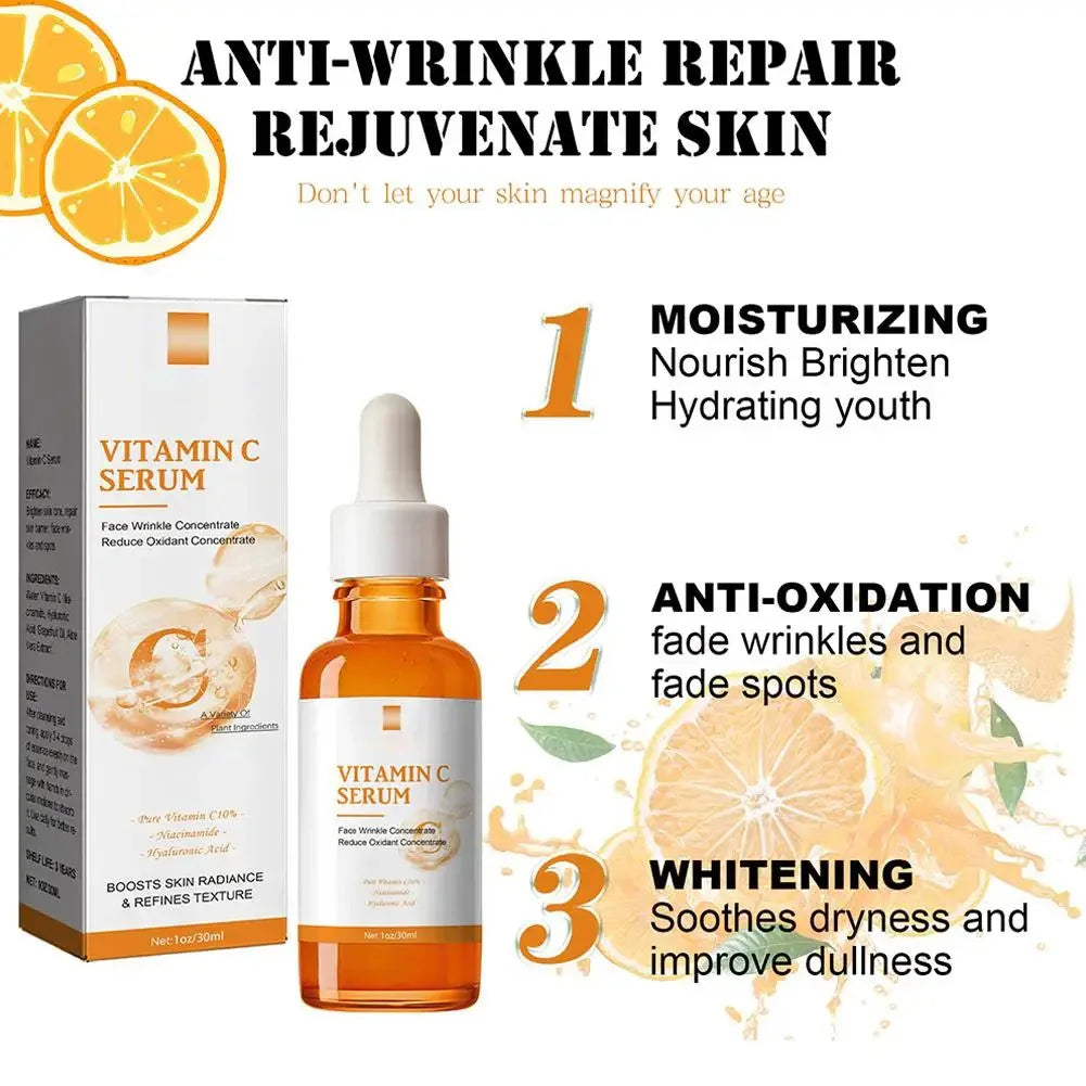 Vitamin C Wrinkle Remover Face Serum Lifting Firming Fade Fine Lines Anti-aging Essence Whitening Brighten Nourish Skin Care