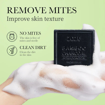 Bamboo Charcoal Cleansing Soap (with Foaming Net), Oil-Removing Bamboo Charcoal Handmade Soap for Bathing, Rich Foam, Easy to Clean, Deeply Removes Skin Oil, Dirt, and Mites, Leaves Skin Clean, Fresh, and Comfortable after Cl