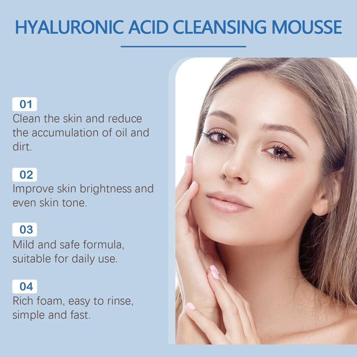 Hyaluronic Acid Cleansing Foam Gentle Moisturizing &amp; Nourishing Oil Control Brightening Rejuvenation Face Wash Foam Face Cleanse