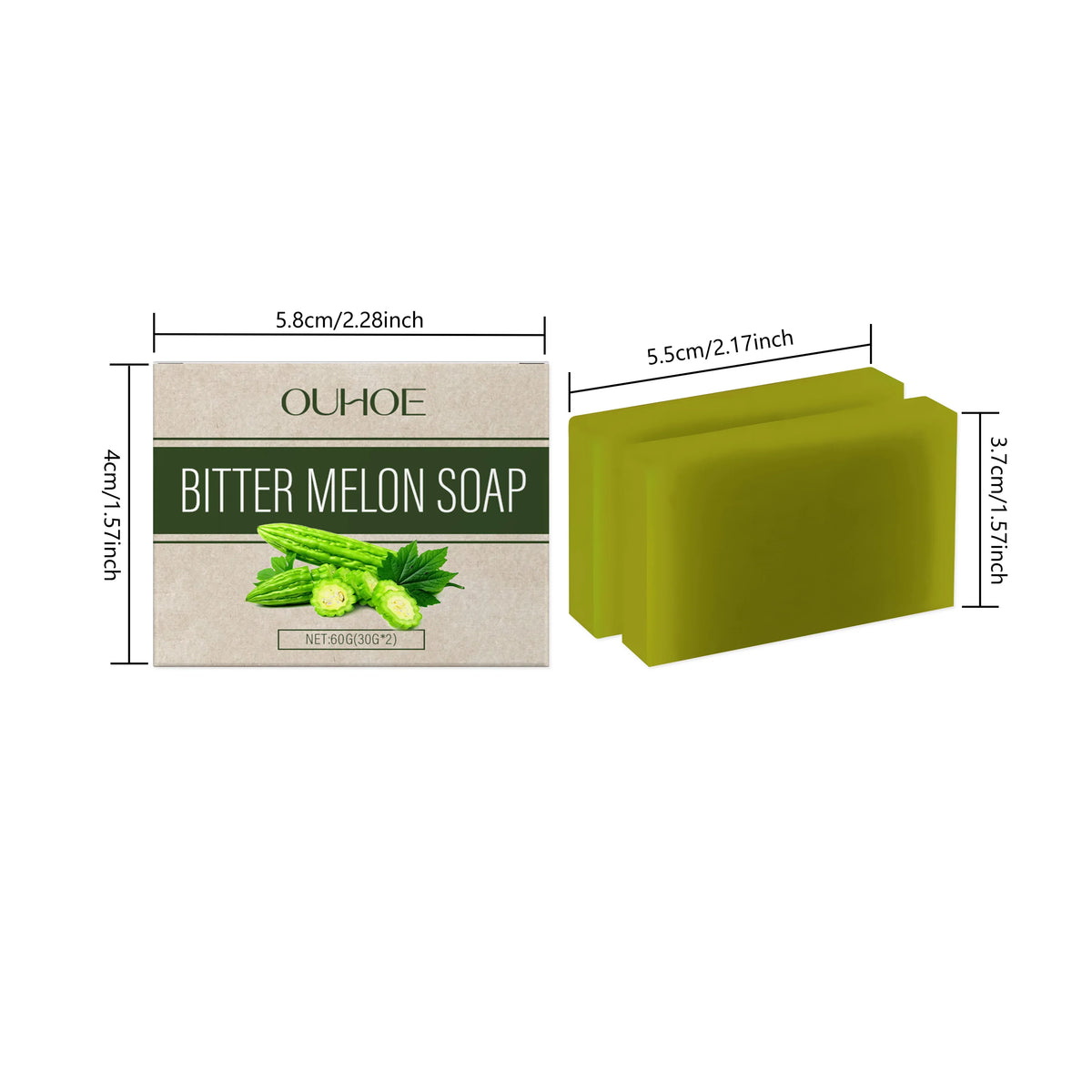 OUHOE Herbal Bath Soap with Bitter Melon: Deeply Clean Pores, Balance Water &amp; Oil, Soothe Skin, Fresh Aroma