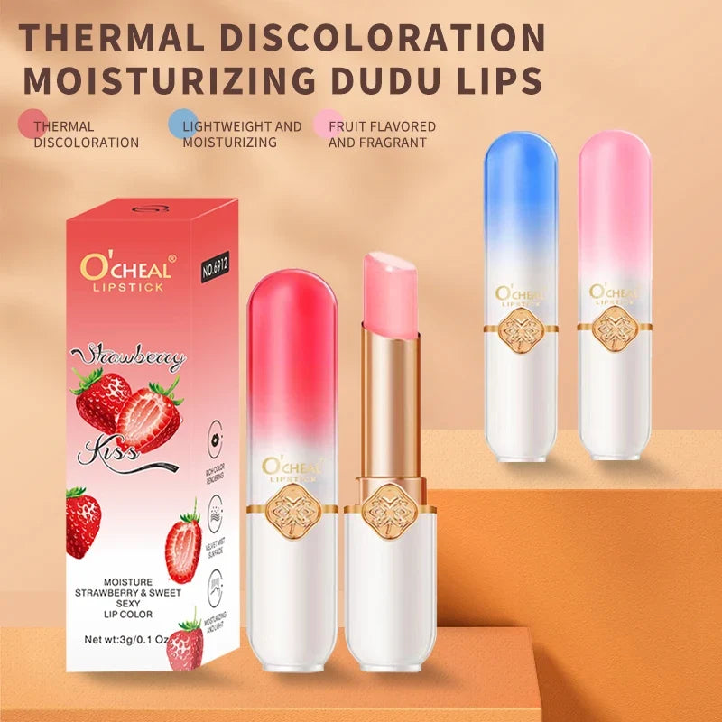 OCHEAL Color Changing Lipstick Fruit Lip Balm Moisturizing Waterproof Long Lasting Moisturizing Lip Balm Temperature Changing