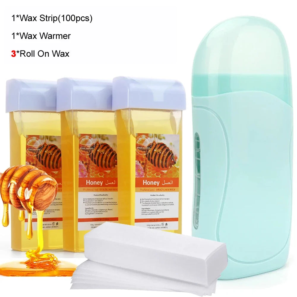 Roll On Waxing Kit With Wax Cartridges And Wax Strips 3 In 1 Soft Wax Heater Kit Hair Removal Wax Wax Paper Waxing Kits Warmer