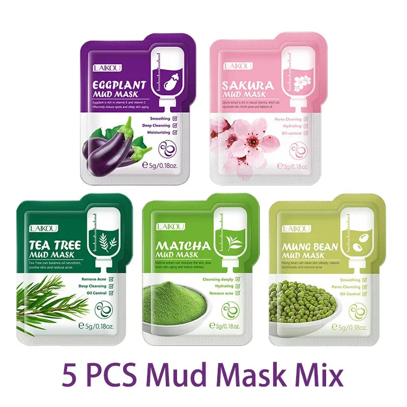 Purifying Clay Facial Mask in Pouch,For Acne, Oily &amp; Combination Skin, Deep Cleansing, Detoxifying, Skin Care, Face Mud Mask 5g
