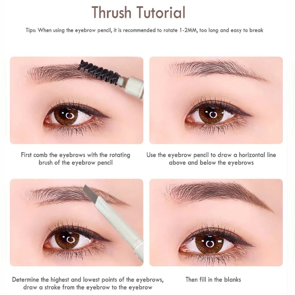 Thin-Head Double-Ended Eyebrow Pencil – Waterproof, Long-Lasting, Auto-Rotate, Brush Tip, Contour, Natural, Certified, Unisex