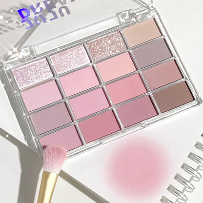 JUJU DREAM 16-Color Earth Tone Eyeshadow Matte &amp; Shimmer Palette, Lying Silkworm Brightener for Soft Daily Makeup