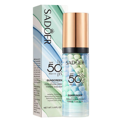 Face Makeup Primer Tri-color Cream Contour Color Isolation Waterproof Makeup Foundation Natural Makeup Base Cream 40g