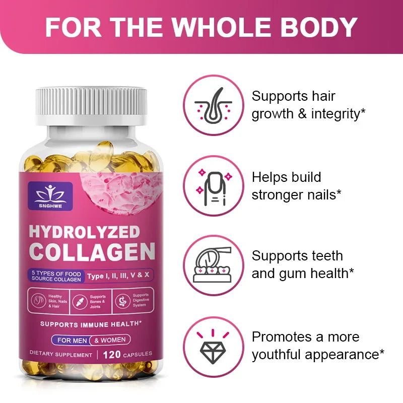 Powerful Hydrolyzed Collagen Capsules with Hyaluronic Acid Antioxidant Skin Hair Nails Health With Vitamins&amp;Minerals